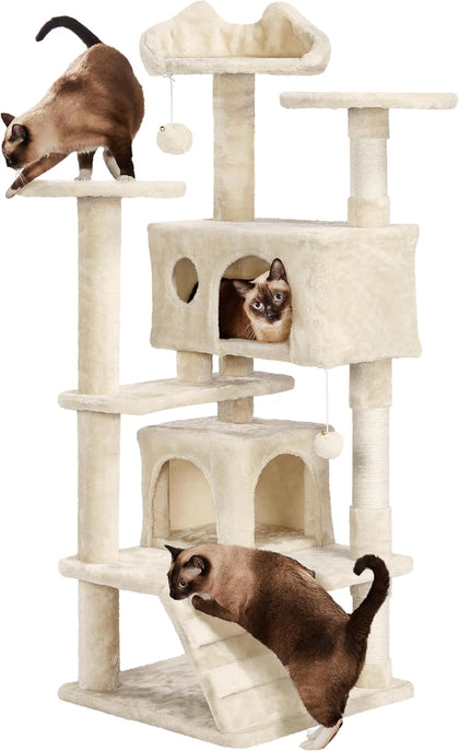 Yaheetech 54in Cat Tree, Multi-Level Cat Tower with Spacious Perch, 2 Cozy Caves, Scratching Posts, Climbing Ladder