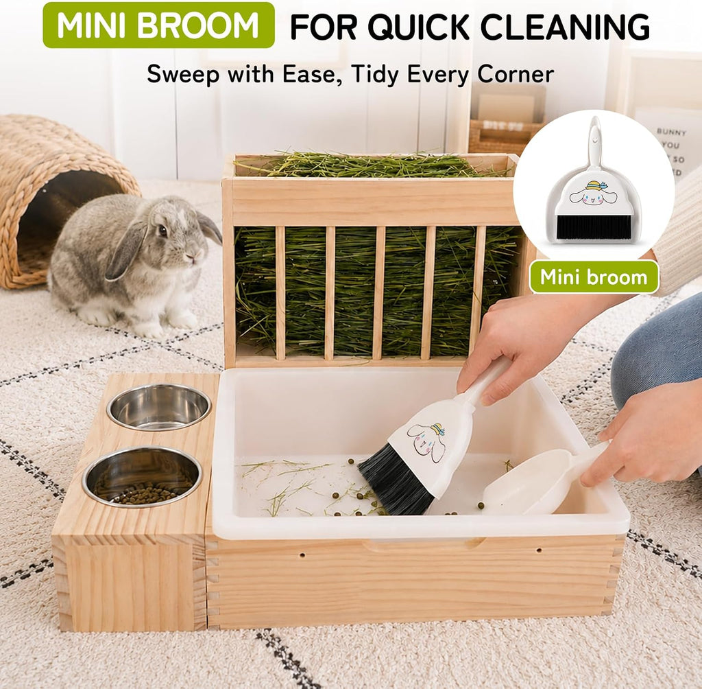 3-in-1 Rabbit Hay Feeder with Litter Box, Bowl Tray for Small Bunnies