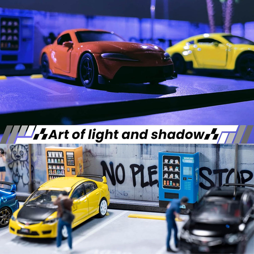 1/64 Diorama Display Case with LED Light,Graffiti Show Case for Hotwheels | Toy Car Display Organizer,Premium Scene