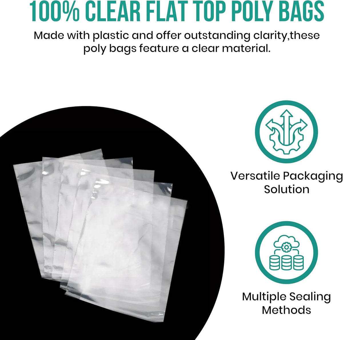 3" x 4" (100 Count) Open End Flat Top - 4-Mil Super Heavy Duty Clear Poly Bags for Packaging, Shipping, Storage &