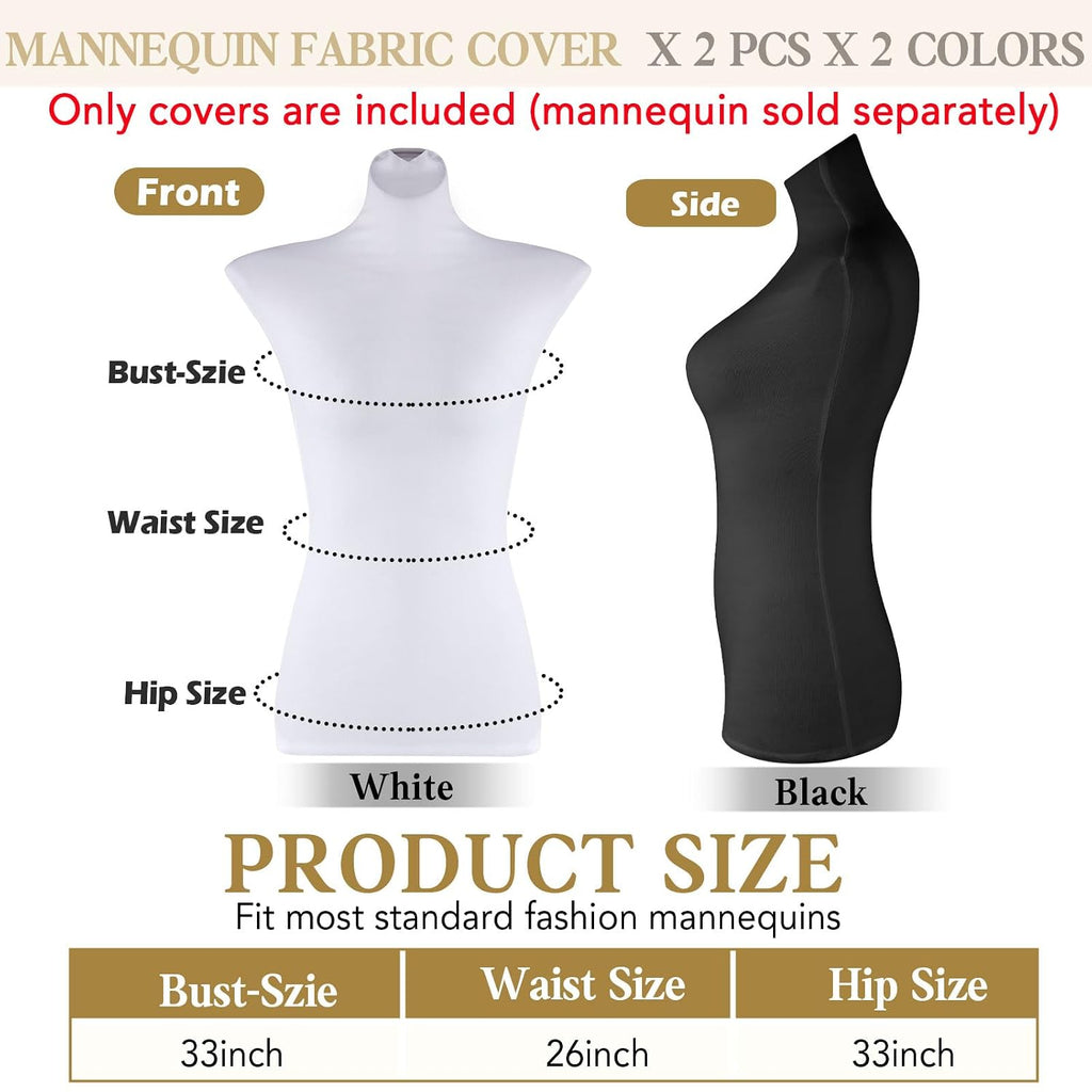 2 Pieces Mannequin Fabric Cover Soft Stretchy Clothing Upper Body Mannequin Cover for Retail Boutique Store Form