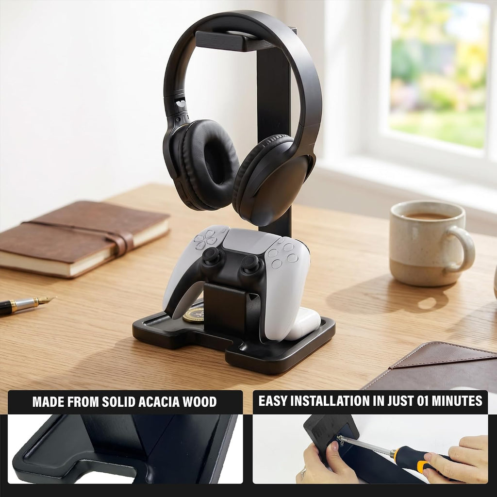 Gaming Accessories Headset Stand with Game Controller Holder & Storage Base, Stylish Gamer Gifts for Men Teenage Boy