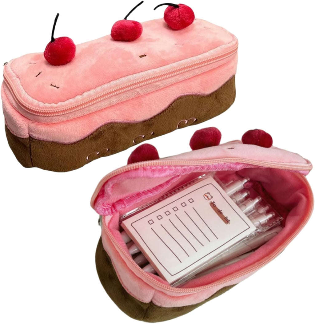 Cherry Cake Pencil Case Big Capacity Pen Holder Plush Pencil Pouch Box Cute Aesthetic Pen Case (Cherry)