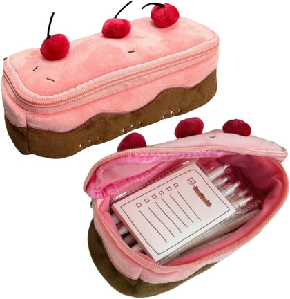 Cherry Cake Pencil Case Big Capacity Pen Holder Plush Pencil Pouch Box Cute Aesthetic Pen Case (Cherry)