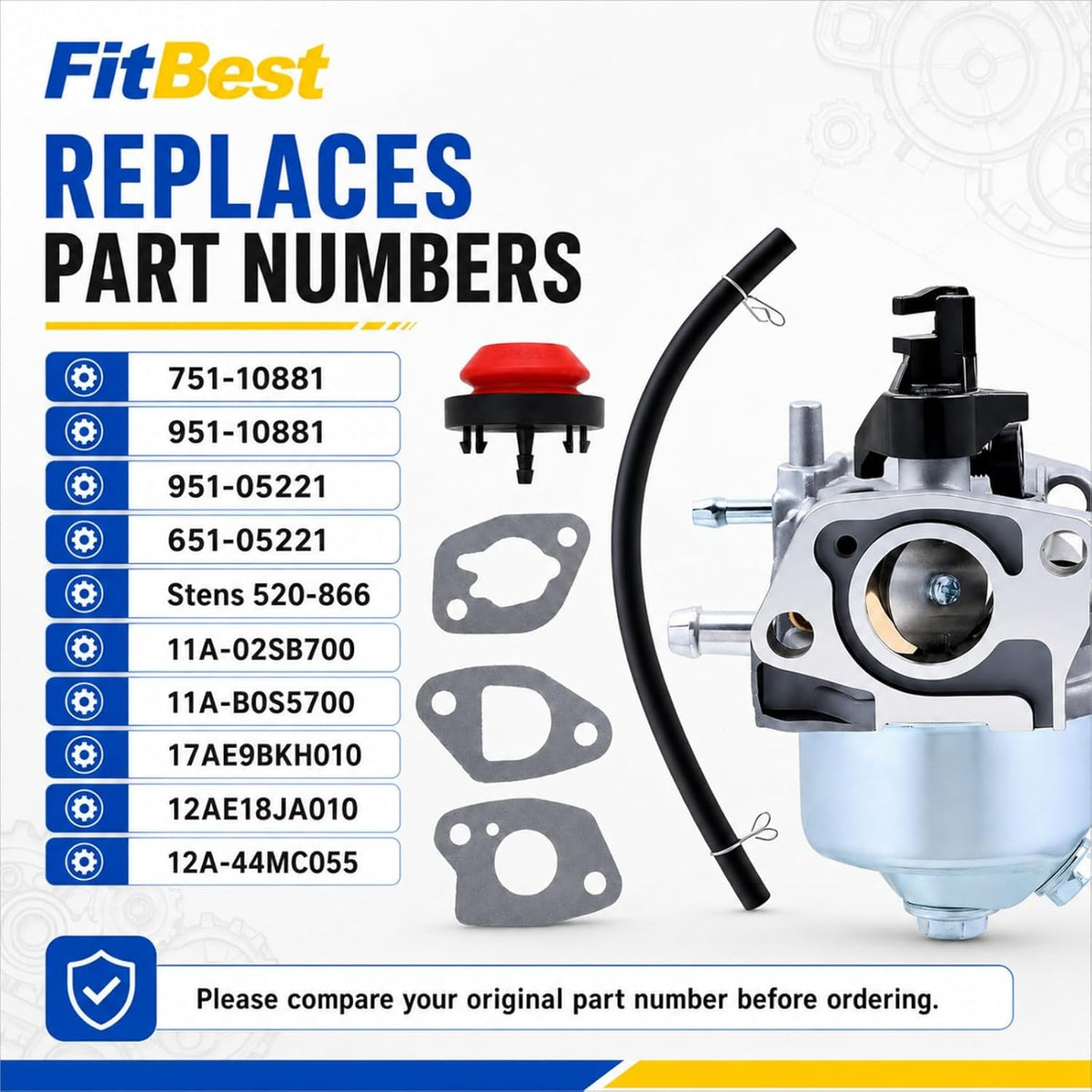 FitBest 951-10881 Carburetor Kit Compatible with MTD 2P70MU Lawn Mower