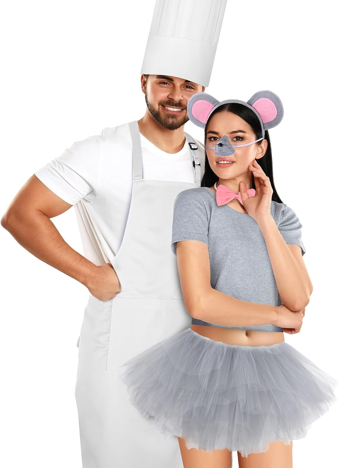 10 Pcs Halloween Mouse Chef Couple Costume Accessories Tutu Skirt Chef Hat Apron for Halloween Cosplay Party