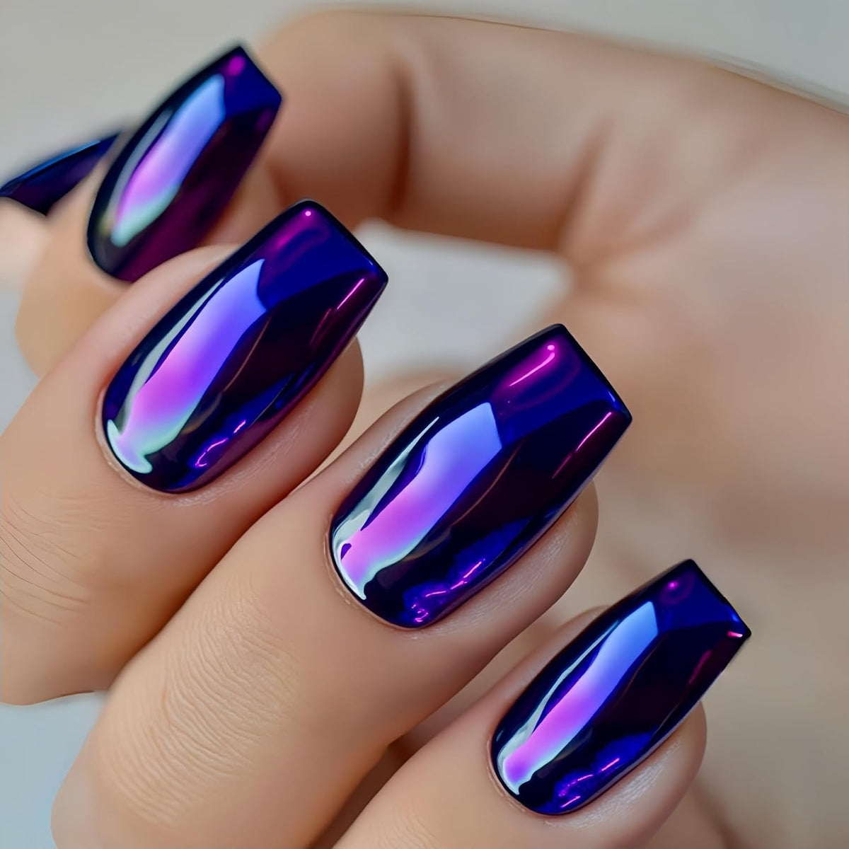 Purple Electroplated Press on Nails Medium Square Fake Nails