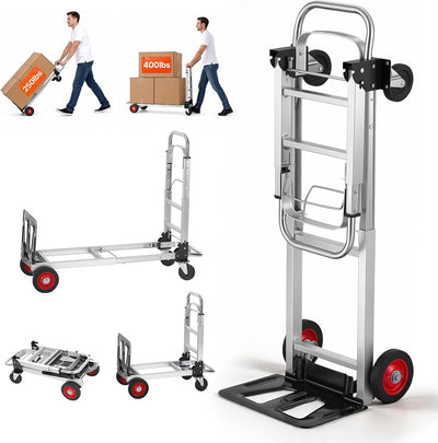 Aluminum Folding Hand Truck, 2 in 1 Design 400 lbs Capacity, Heavy Duty Industrial Collapsible cart, Dolly Cart with