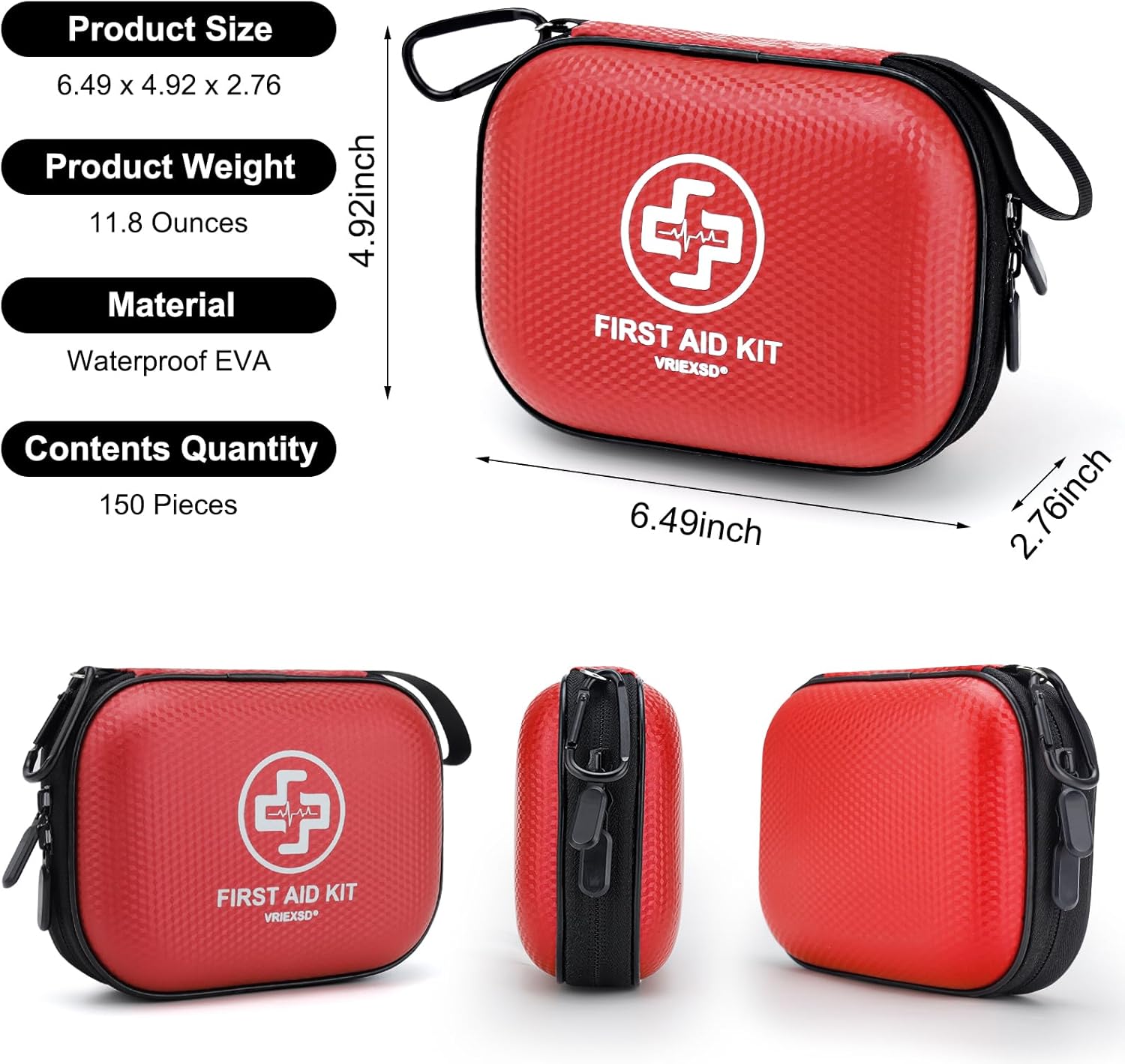 Mini First Aid Kit - 150 Piece Small Waterproof Hard Shell Medical Kit for Home, Car, Travel, Camping, Truck, Hiking