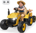 24V Ride On Tractor w/Tiltable & Detachable Trailer, EVA Tires, Up to 4.3Mph, Ride On Toys with Parental Remote