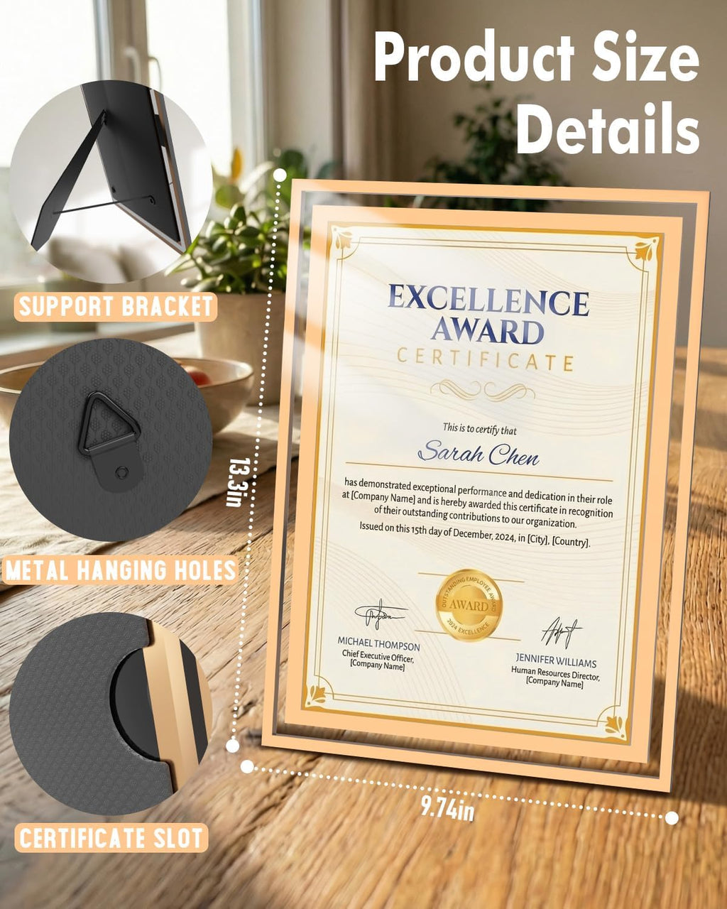 Trophy Award,Certificate Frame,Crystal Award Frames, 1 PCS | Employee of the Month Plaque, Holds A4 Diploma
