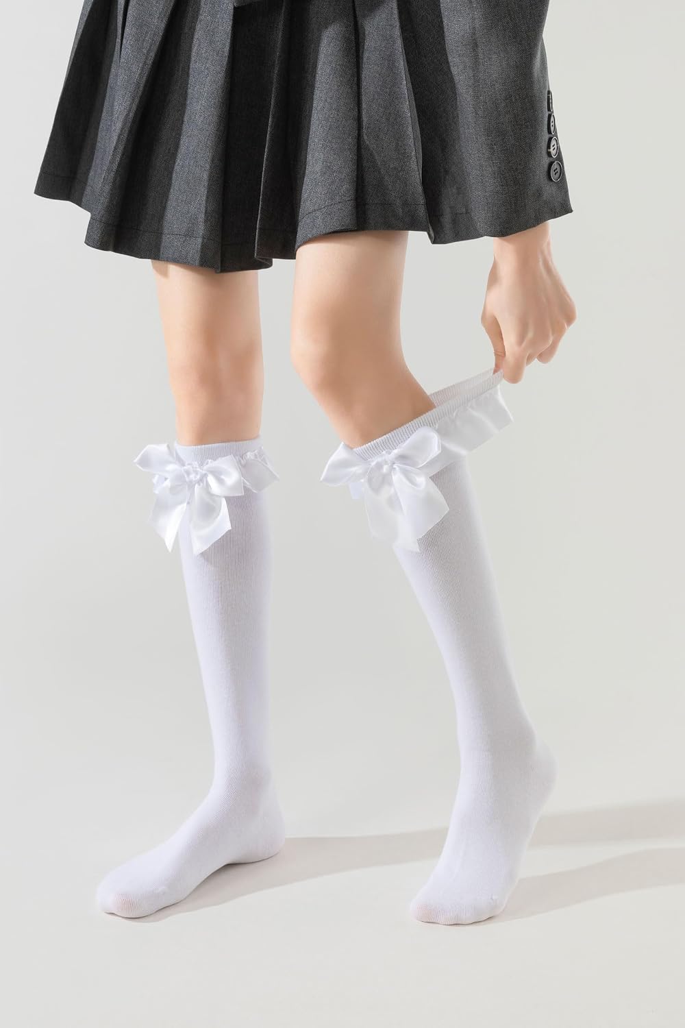 Lace Ruffle Bow Knee High Socks for Women Girls Soft Cotton Calf Dress Socks