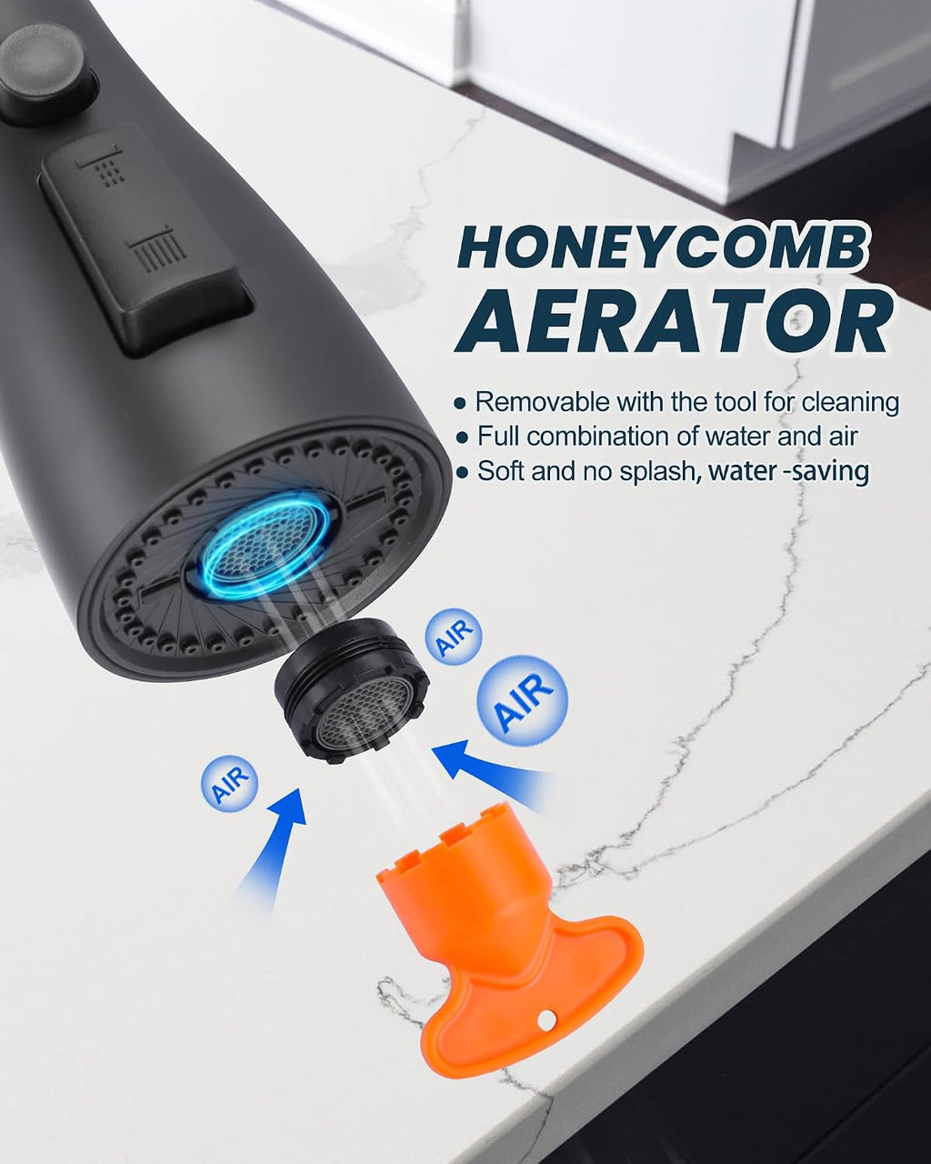 Kitchen Faucet Spray Head Replacement 3 Modes with 9 Adapters