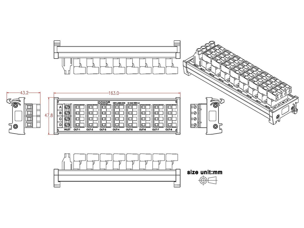 DIN Rail Mount 30A/300V 8x4 Position Pluggable Terminal Block Distribution Module