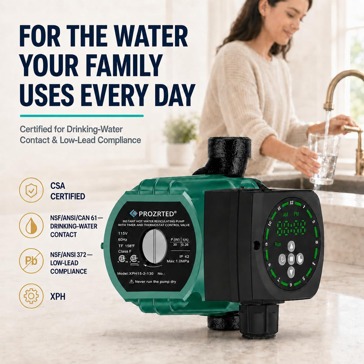 PROZRTED Hot Water Recirculating Pump System for Tank Water Heaters