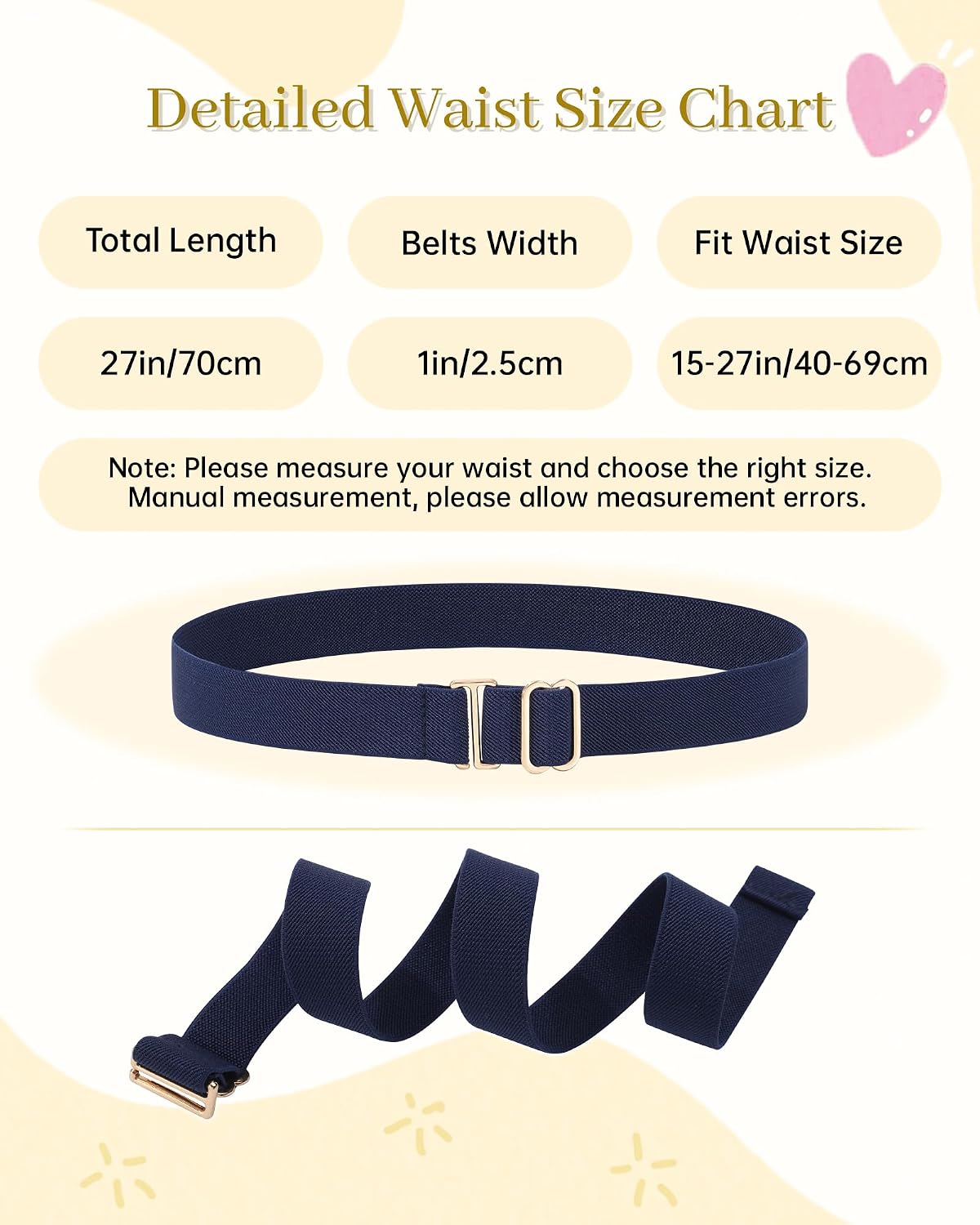 Kids Belt for Girls,Stretch Invisible Adjustable Toddler Youth Belt | Durable Nylon, Adjustable 15–27", Gold buckle