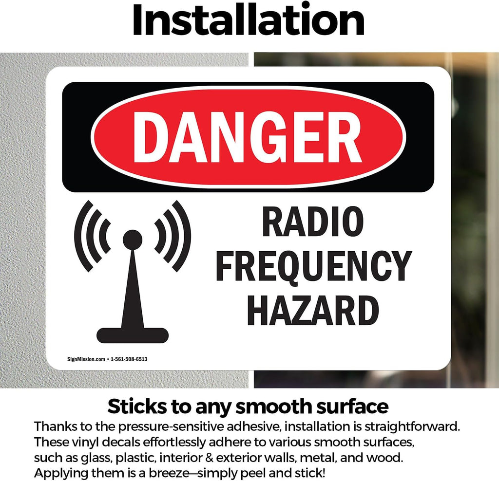(2 Pack) Radio Frequency Hazard OSHA Danger Sign 10 Inch X 7 Inch Vinyl Label Decal Sticker Weather Resistant, UV