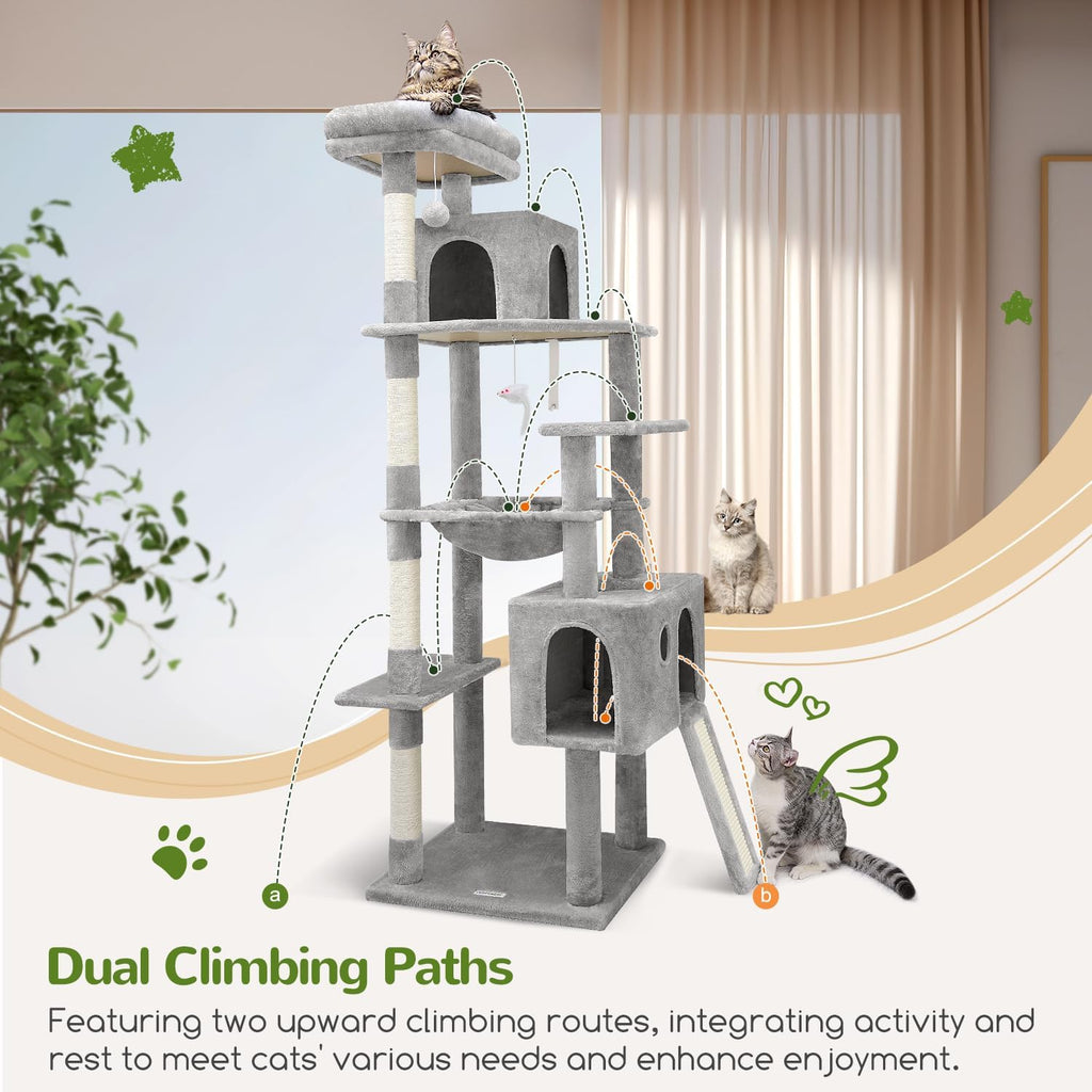 Heavy Duty Cat Tree, 70 inch Sturdy Cat Tree for Indoor Cats Extra Large Cat Tower with Scratching Post, Hammock, Cat