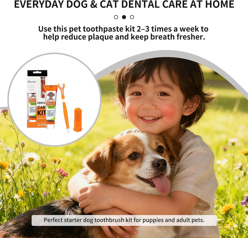Dog & Cat Toothpaste Kit with Toothbrush & Finger Brush, Vanilla, 100g