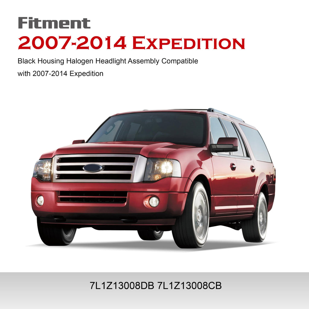 Pair Black Headlights Compatible with 2007-2014 Ford Expedition