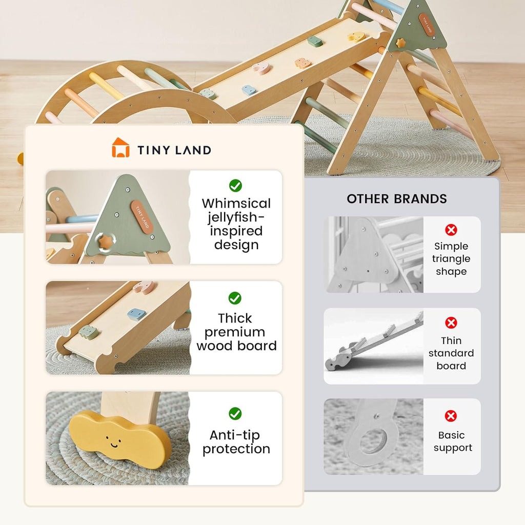 Pikler Triangle Set,7-in-1 Foldable Montessori Toddler Climbing Toys Indoor, Wooden Playground Jungle Gym for Kids