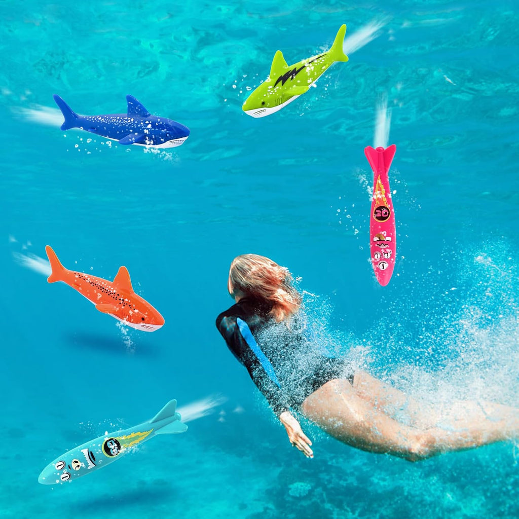 Pool Toys for Kids Ages 4-8, 8Pcs Underwater Pool Torpedo Bandit | Gliding Shark Diving Toys for Kids Ages 8-12 Fun