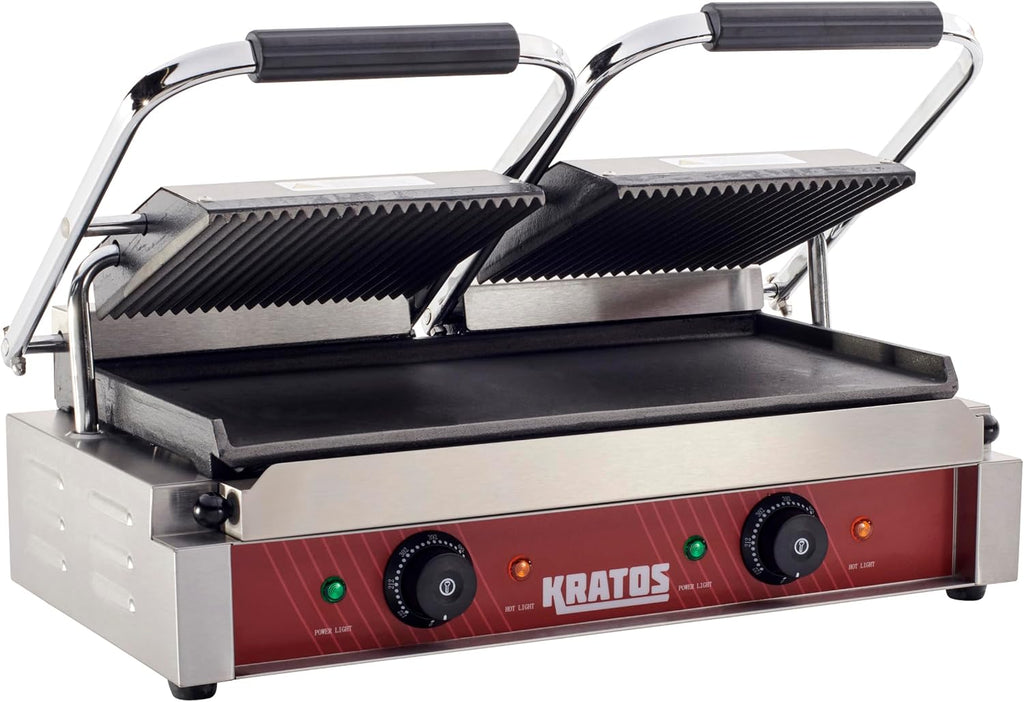 Commercial Panini Sandwich Grill Grooved Top w/Smooth Bottom Plate