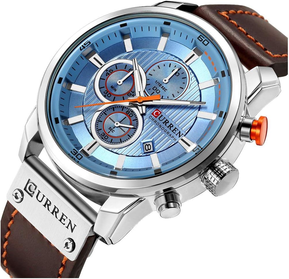 Men Chronograph Sport Watches Brown Leather Strap Quartz Watch | Business Casual Wrist Watch for