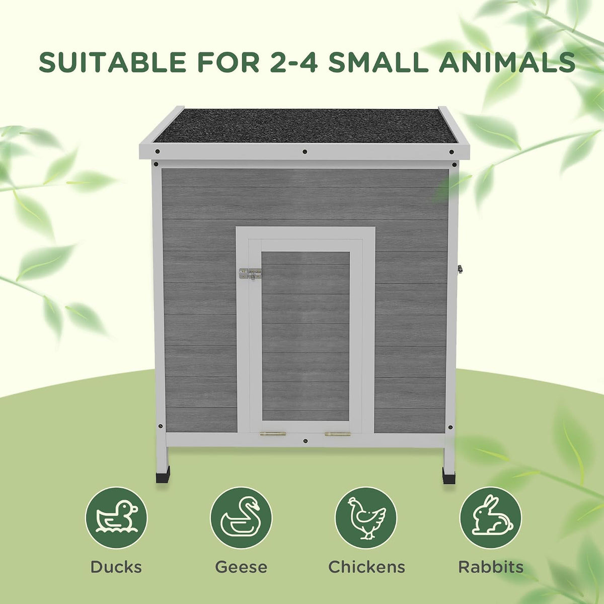 Duck Coop, Wooden Chicken House Rabbit Hutch with Openable Roof, Removable Floor, Double Doors, Ramp, Duck House for