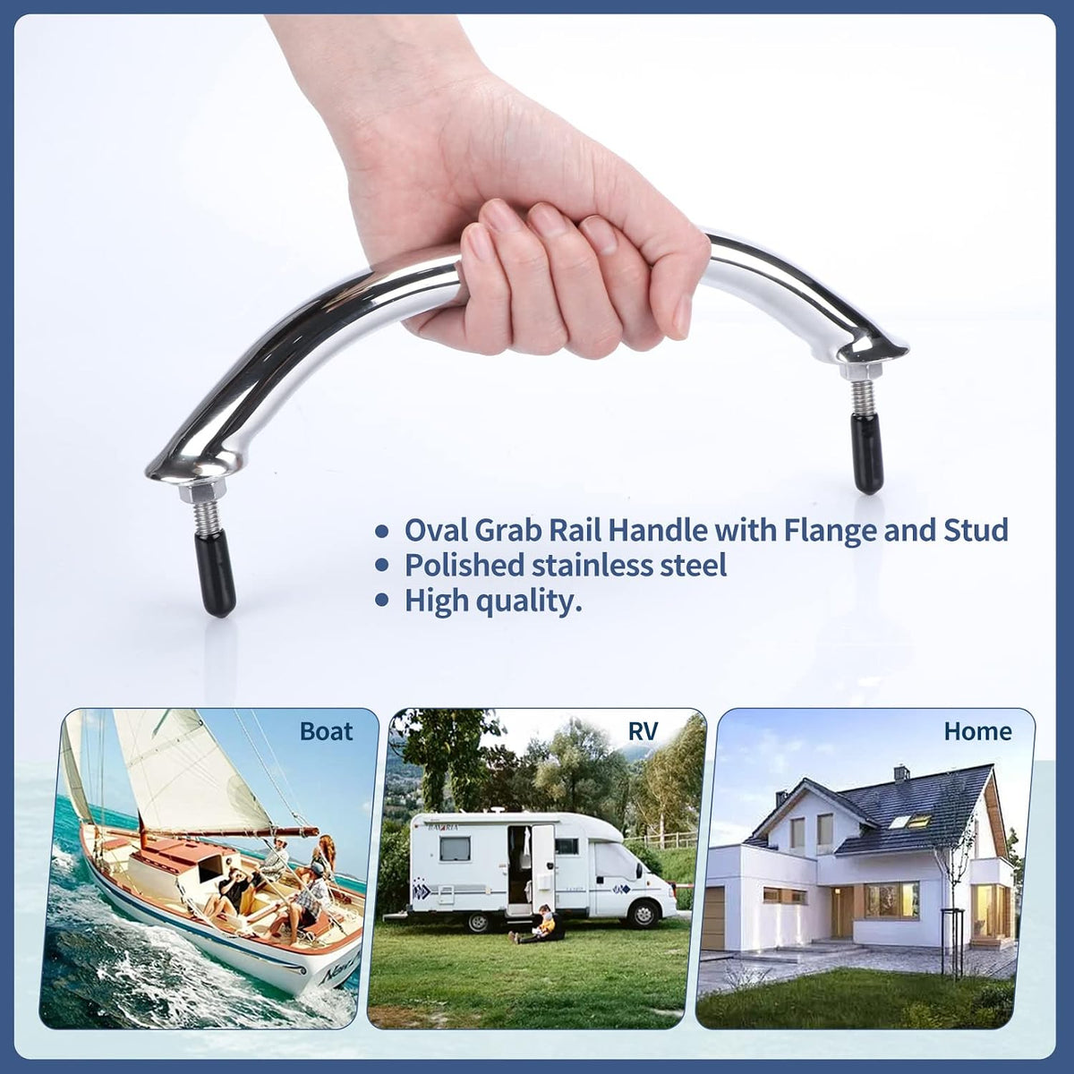 8-1/4" Boat Grab Bar 316 Stainless Steel Polished Grab Handle Handrail Hardware Multipurpose