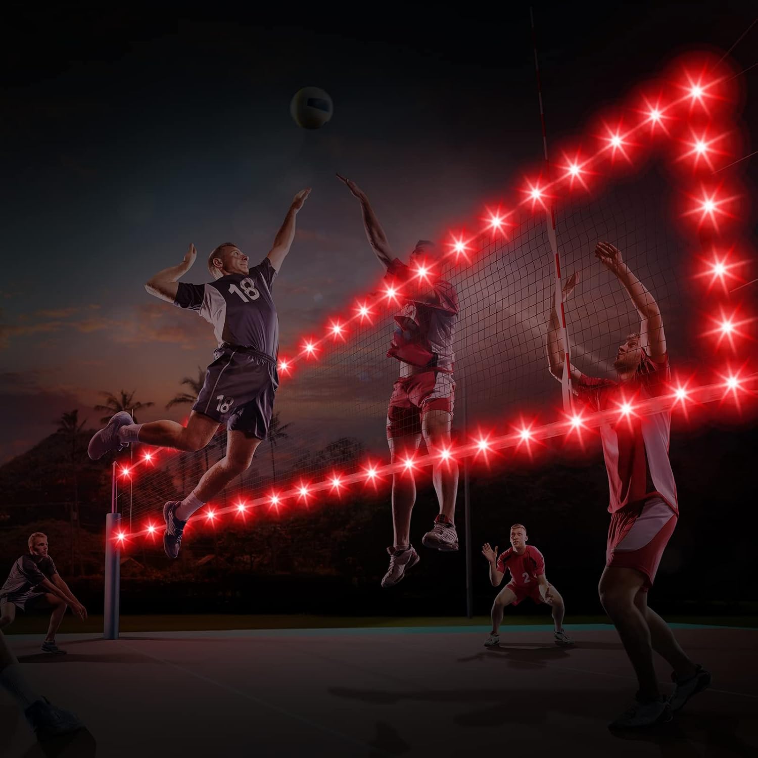 Volleyball Badminton Net Light 16 ft String Lights with Remote, 16 Colors 4 Modes LED for Backyard Volleyball