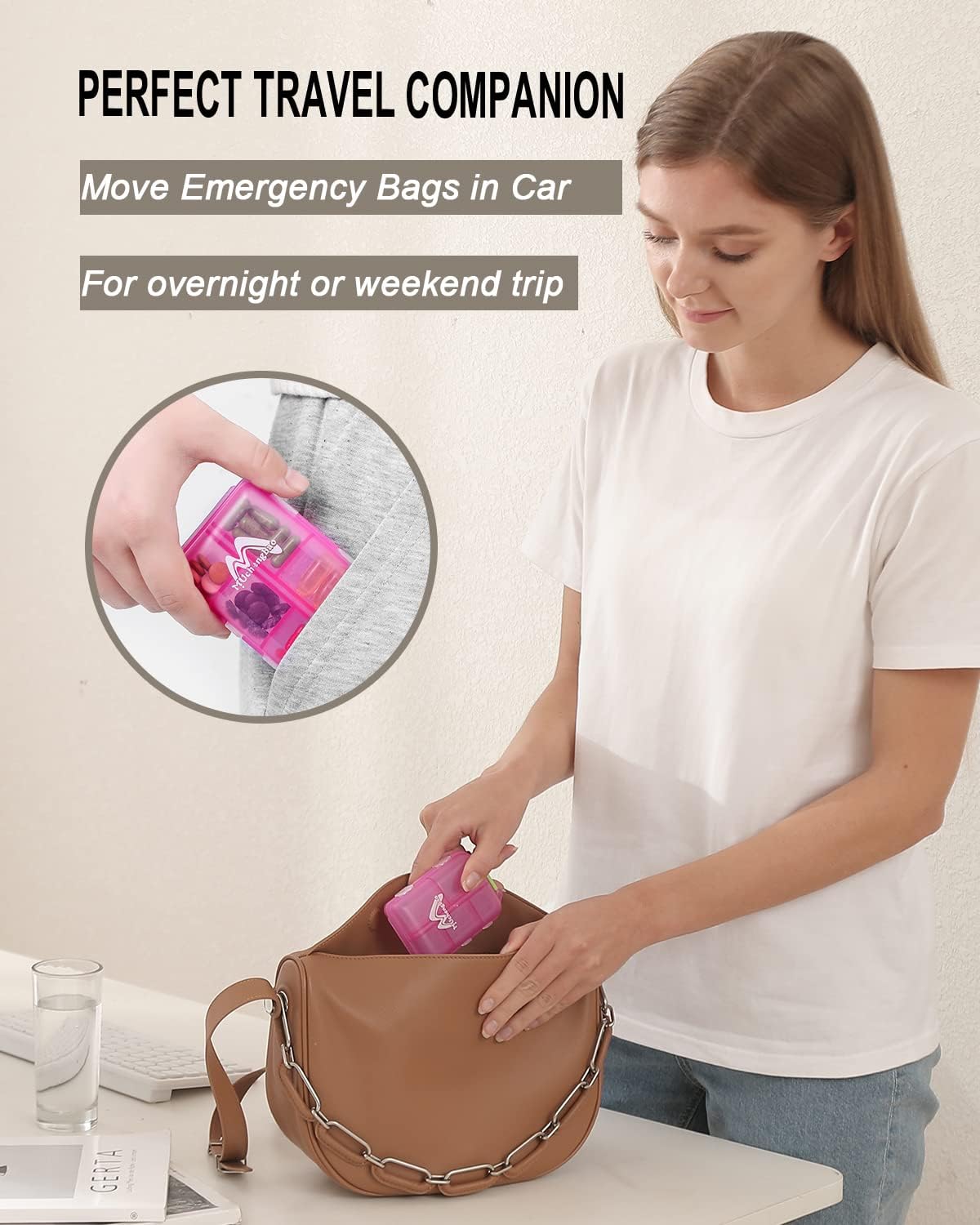 4PS Travel Pill Organizer with 164 Slice Labels，10 Compartments Travel Pill Box Portable Folding Small Pill Case