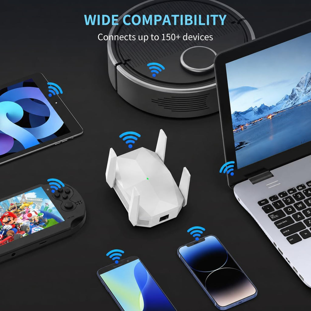 WiFi Extender, 2026 30X WiFi 6 Booster AX3000 | (5.8/2.4GHz) 25639 sq.ft Long Range and 150+ Devices, WiFi Extender