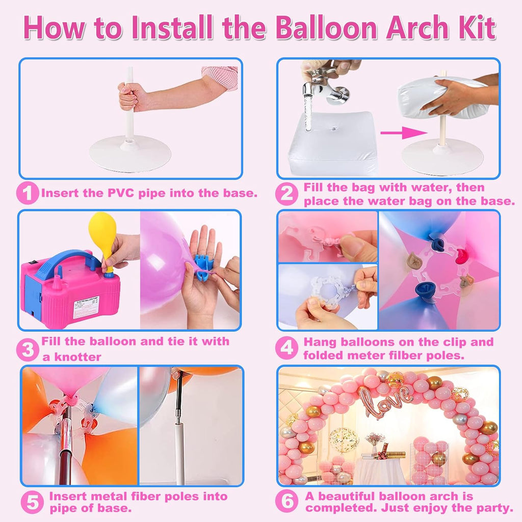 Balloon Arch Kit and Balloon Pump Electric, 10ft Wide Adjustable Balloon Arch Stand With 100Balloons 2Balloon Stands