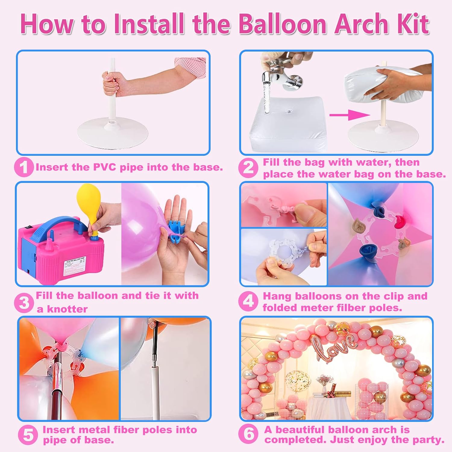 Balloon Arch Kit and Balloon Pump Electric, 10ft Wide Adjustable Balloon Arch Stand With 100Balloons 2Balloon Stands
