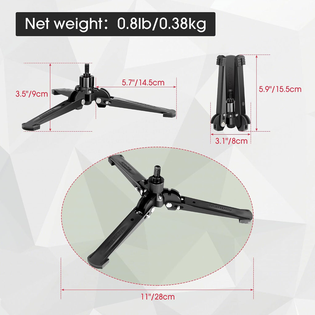 Mini Tripod Base for Monopods, 3/8" Screw Desktop Stand with Three Feet, Monopod Support, Travel for Ball Head