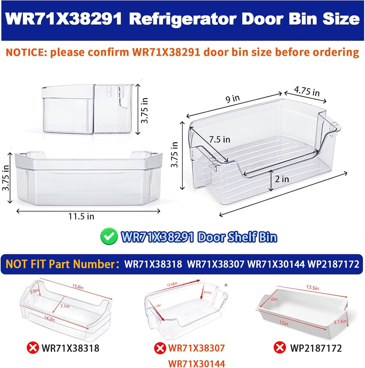 WR71X38291 Refrigerator Door Shelf Bin