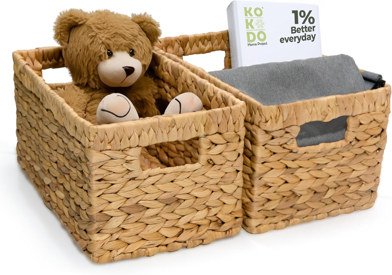 KOKODO Wicker Storage Basket Set of 2, Rectangular Baskets for Shelves with Handles & Chalkboard Labels, Handwoven