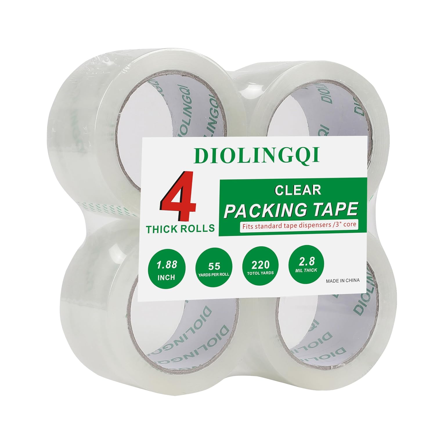 4 Rolls 55 Yards Roll, Total 220 Yards Clear Packing Tape, Heavy Duty Shipping Tape for Packaging Moving Sealing, 2.8