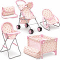 Baby Doll Stroller Bed and Seat Nursery Playset, Baby Doll Accessories Set High Chair Diaper Bag Role Play Deluxe