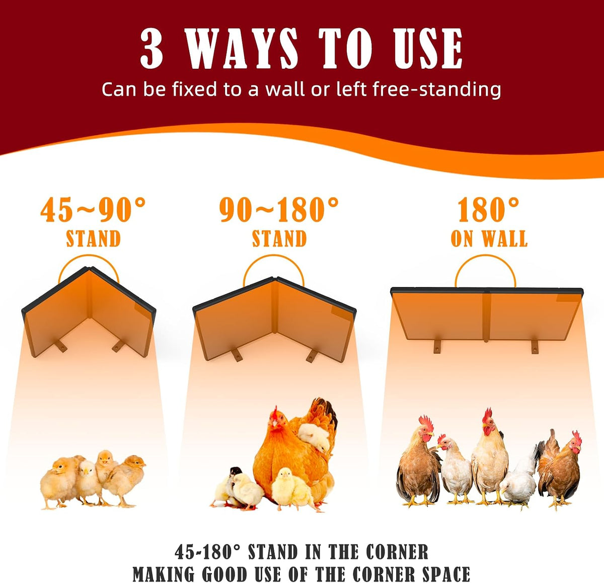Chicken Coop Heater Inside Coop with Remote Control, 180W Foldable Radiant Heaters, 30''x12'' Large Heating Panel