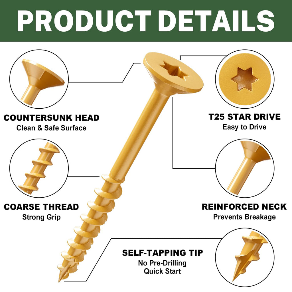 Deck Screws 2 Inch, Exterior Wood Screws #8 x 2, 100 PCS, Tan