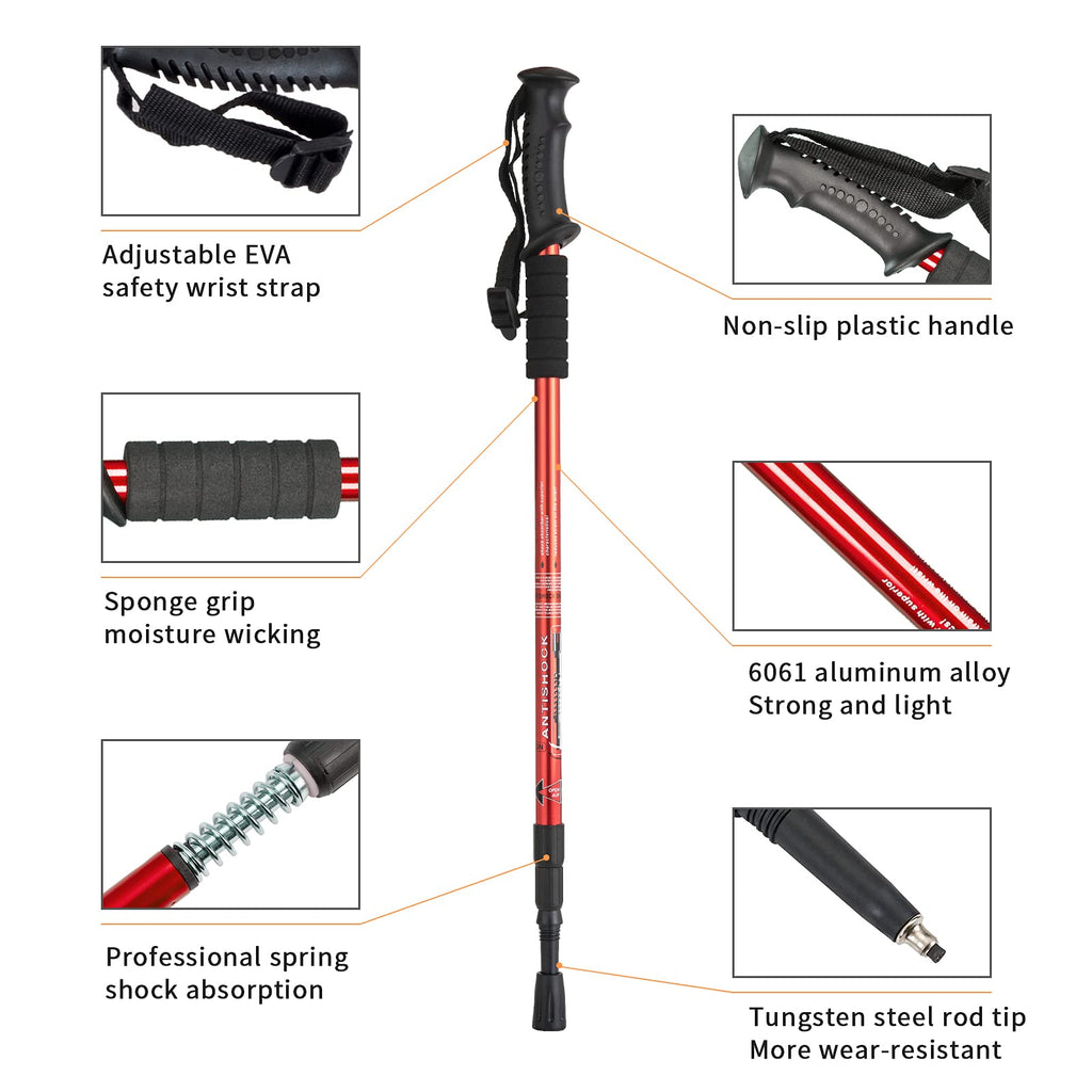 Trekking Poles,Adjustable Shock Absorbing Hiking Walking Stick-2Pcs