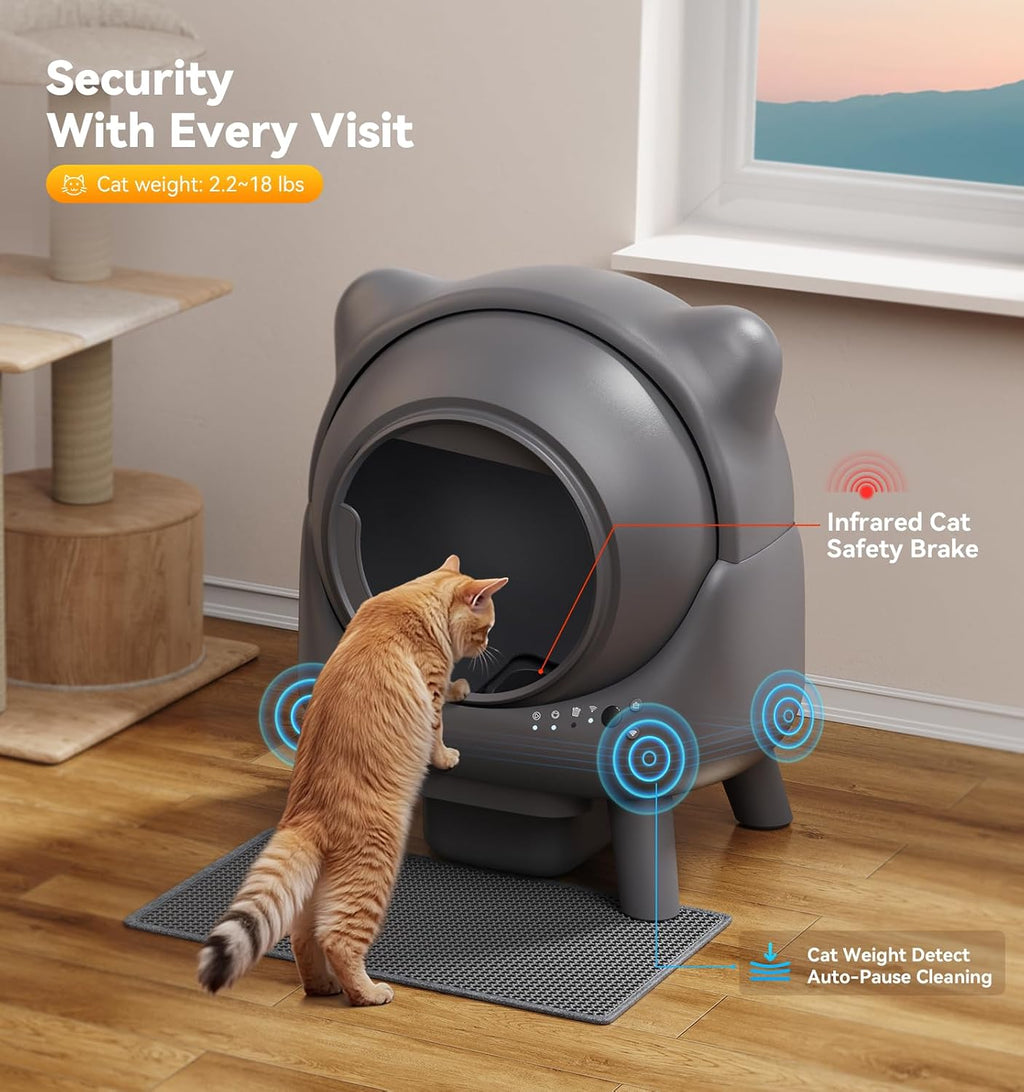 Automatic Litter Box, FEELNEEDY Self Cleaning Litter Box, Odor Control Robot, Cat Ears Design, 65L APP Real-Time
