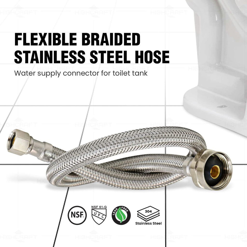 12 Inch Flexible Toilet Water Supply Line Braided Stainless Steel Toilet Hose Connector 3/8 Inch Compression x 7/8
