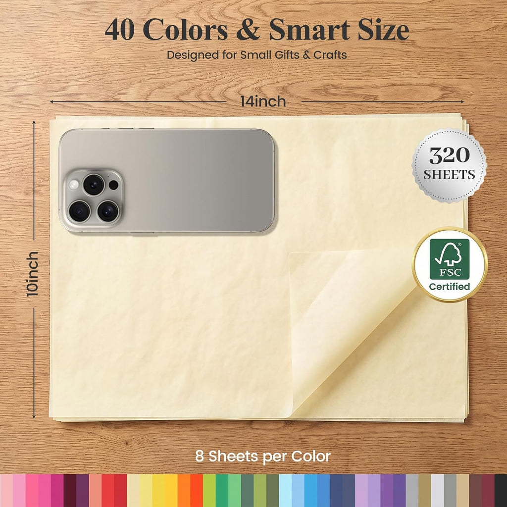 Tissue Paper 320 Sheets, 14 X 10 inch 40 Colors for Gift Bags
