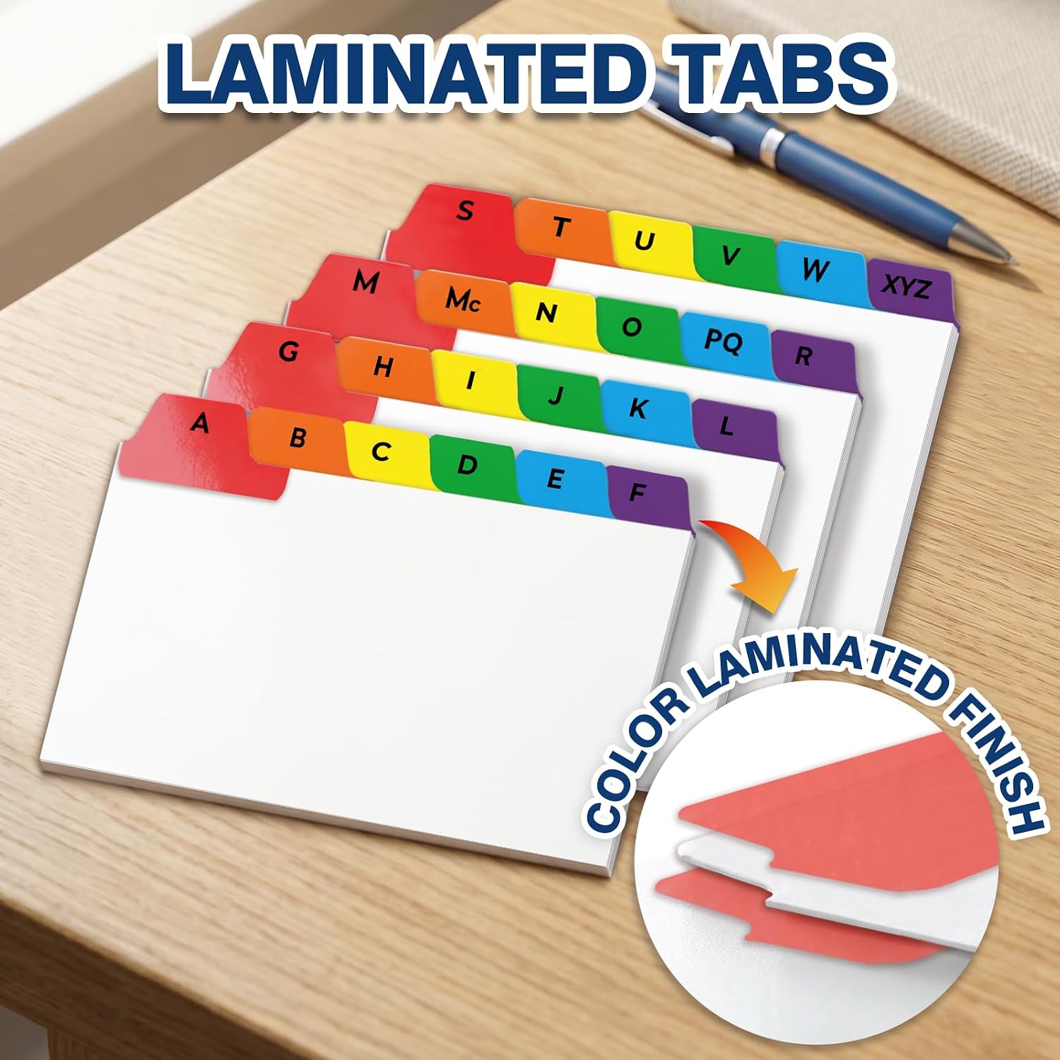 3"x5" Index Card Dividers, A-Z Tabbed, with Blank Stickers, 1 Set | Bright Colors, Heavyweight, Made of 110 lb. Cover