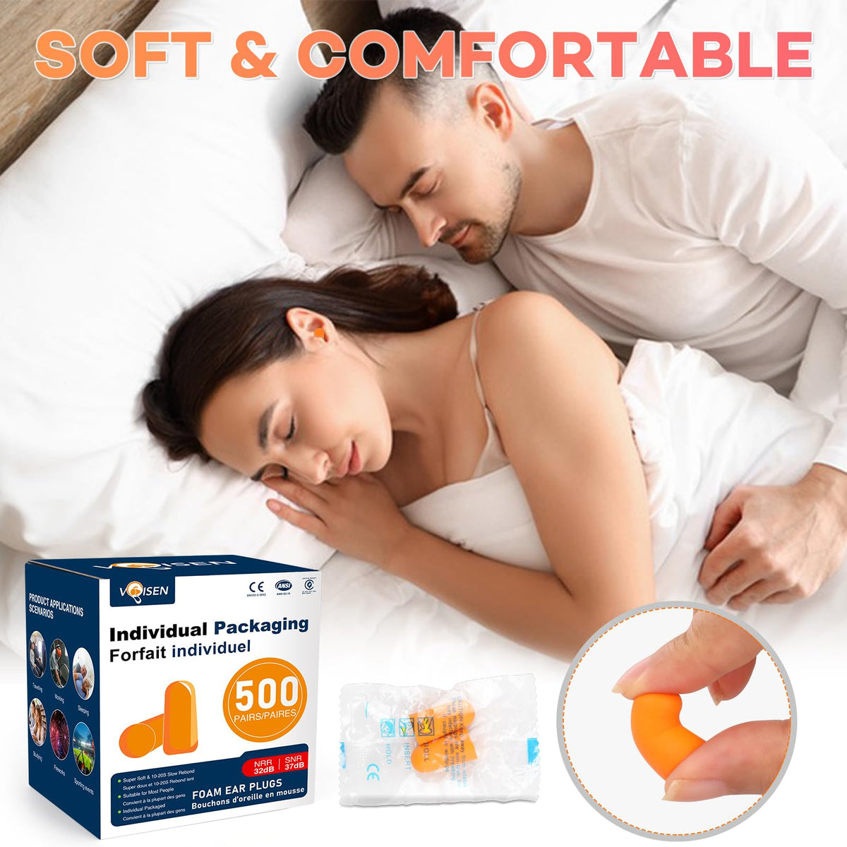 Ear Plugs, 500 Pairs Ear Plugs for Sleeping