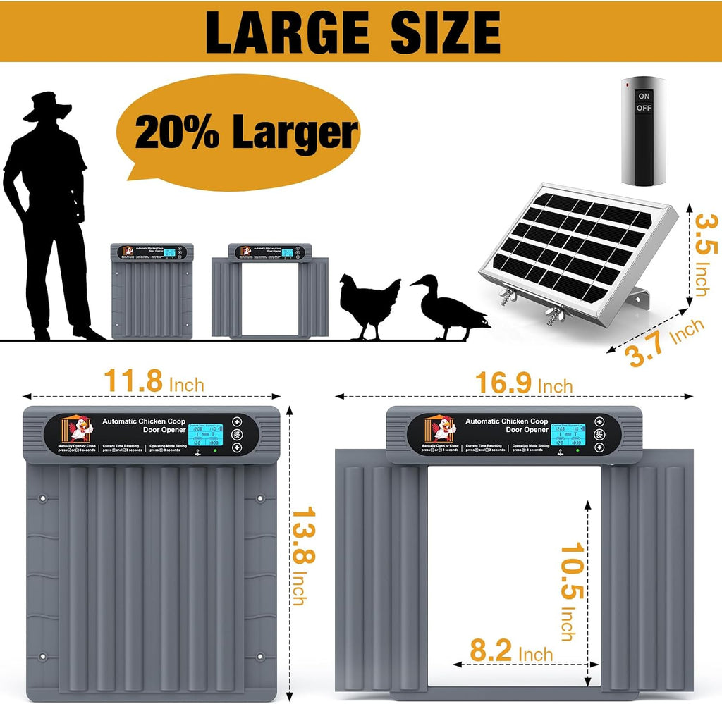 Automatic Chicken Coop Door, Extra Large Size, Anti-Pinch Design,Programmable Timer & Light Sensor Modes, Large LCD