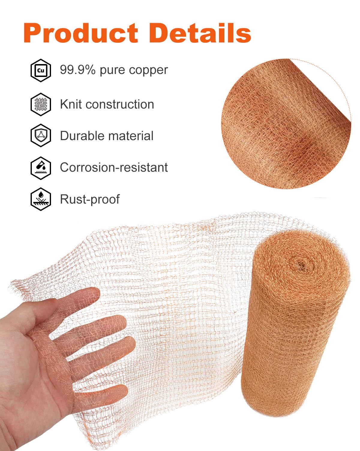8" x 100' Heavy Duty Copper Mesh Roll for Pest Exclusion | Pure Copper Mesh, Flexible, Rustproof and Easy to Cut